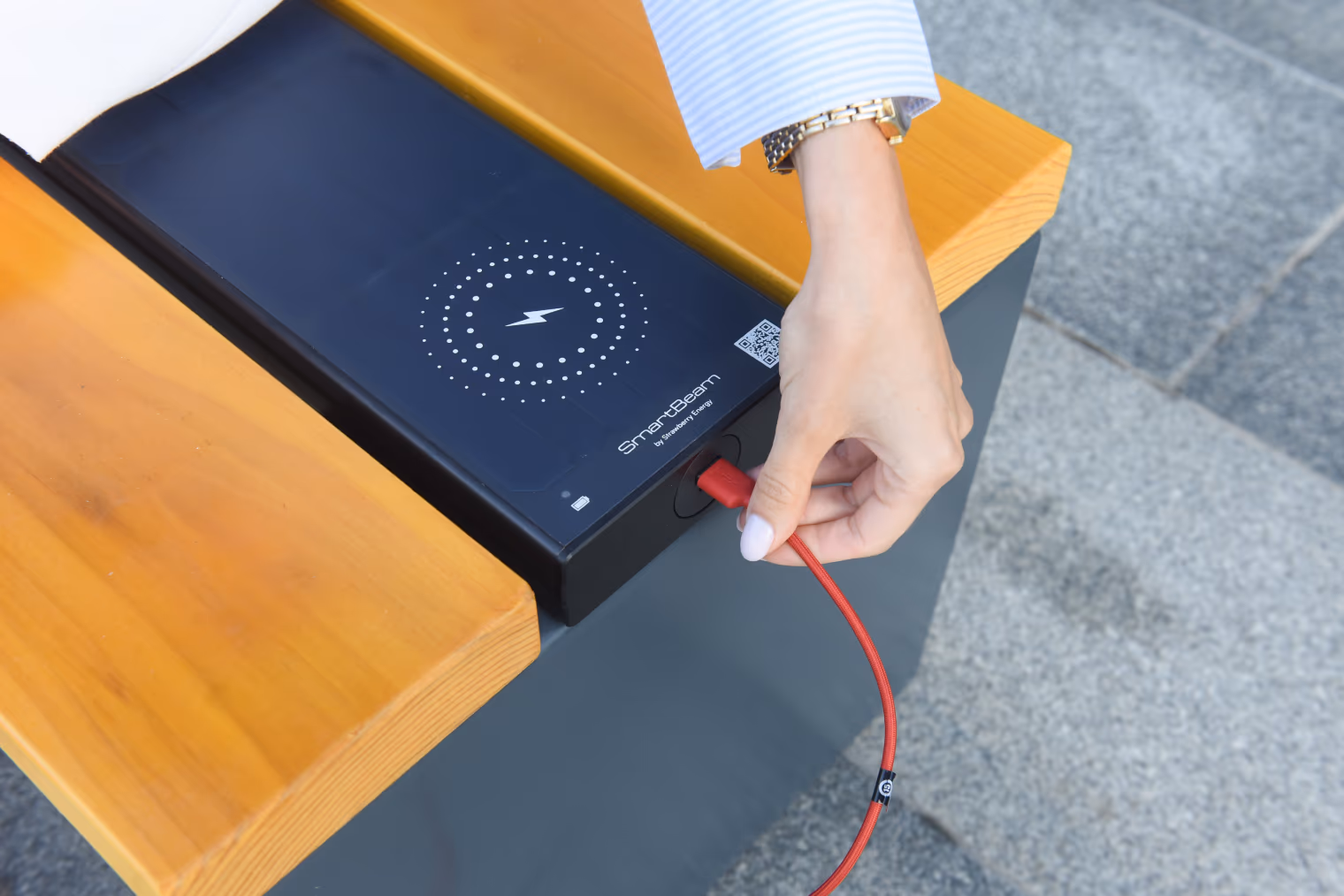 SmartBeam device being installed on a bench